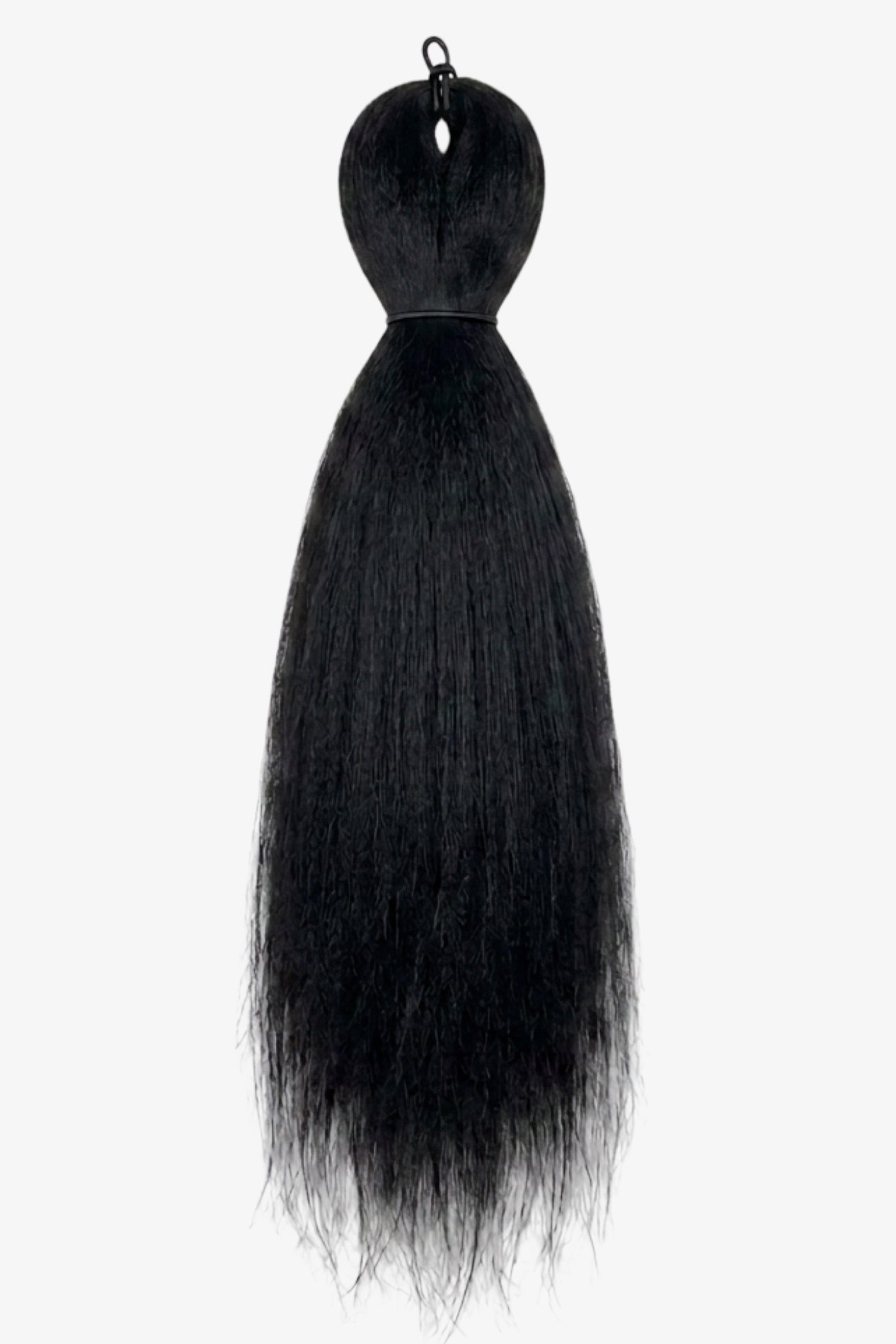 Synthetic black braiding hair on a white background